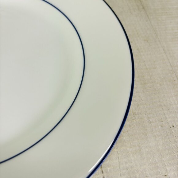 Crate & Barrel CBL141 BLUE LINE White Porcelain Blue Verge 8" Salad Plates Set 4 - Picture 13 of 16